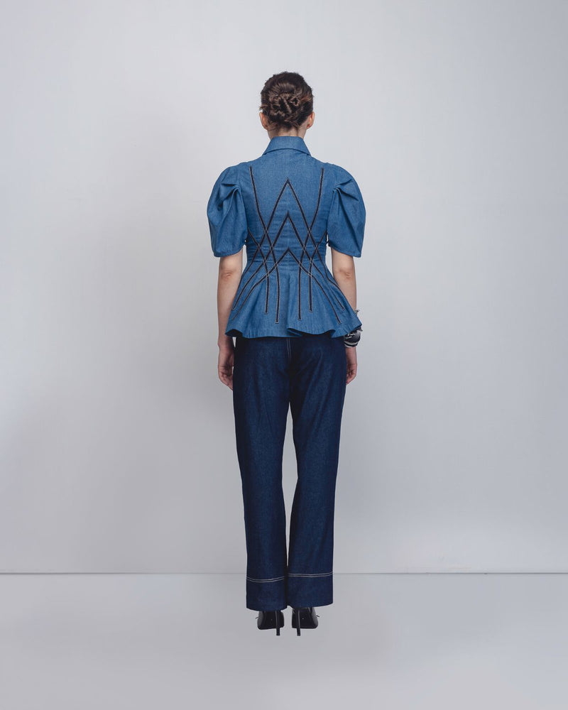 Spirale Denim Top - Denim Blue cotton Buy Spirale Denim Top - Denim Blue from C&W | Tops And Shirts for Women by Leh Studios in blue color for women in Singapore
