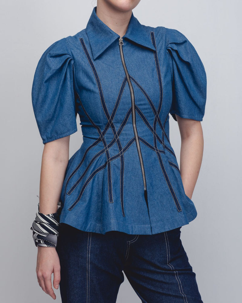 Spirale Denim Top - Denim Blue cotton Buy Spirale Denim Top - Denim Blue from C&W | Tops And Shirts for Women by Leh Studios in blue color for women in Singapore