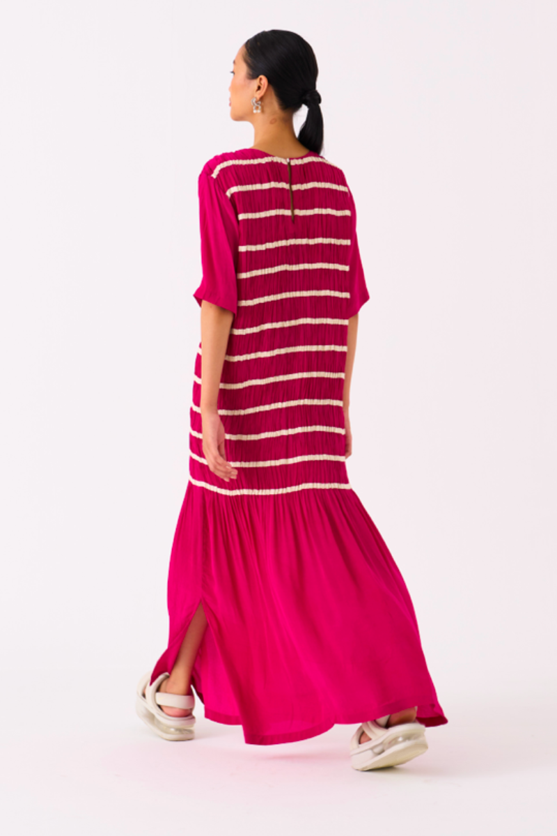 SHIRRING DRESS-FUSCHIA by THREE for women in Singapore
