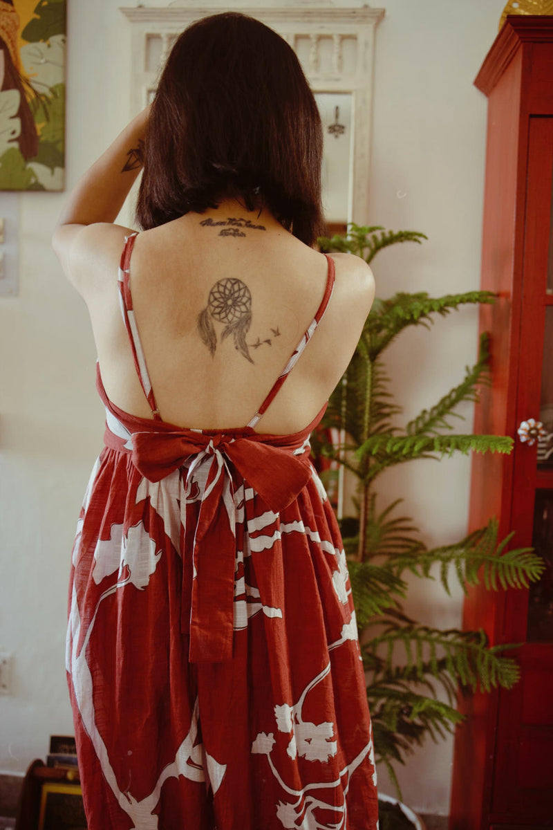 Mary printed dress organic cotton gauge by Doodlage in multi color for women in Singapore