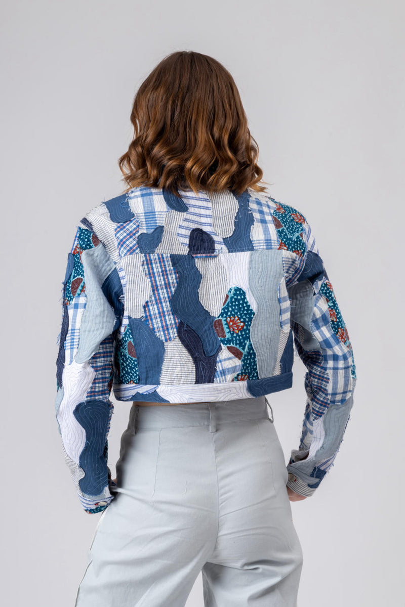 JUNE PATCHWORK JACKET by Doodlage in blue color for women in Singapore
