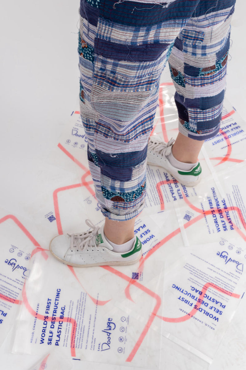 JUNE PATCH WORK PANTS by Doodlage in blue color for women in Singapore