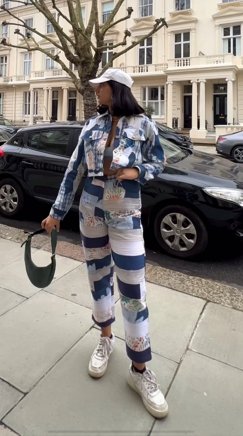 JUNE PATCH WORK PANTS by Doodlage in blue color for women in Singapore