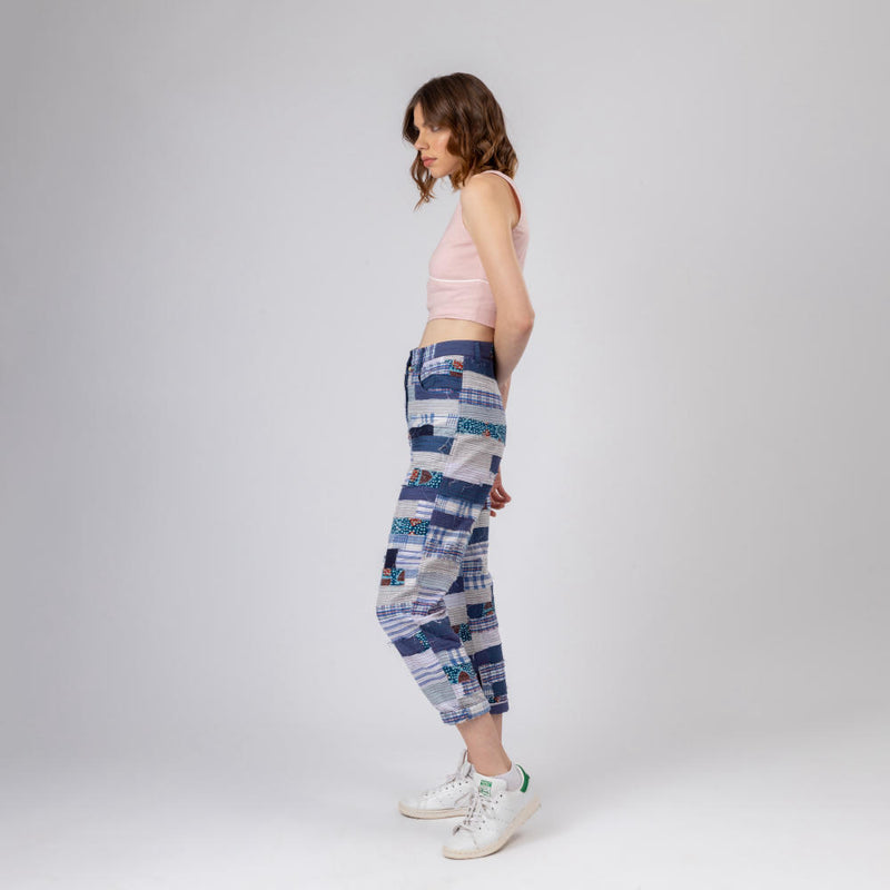 JUNE PATCH WORK PANTS by Doodlage in blue color for women in Singapore