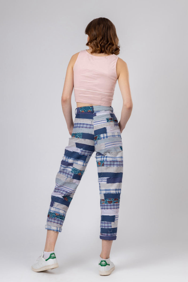 JUNE PATCH WORK PANTS by Doodlage in blue color for women in Singapore