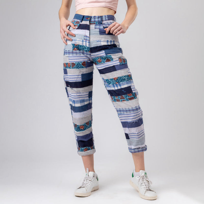 JUNE PATCH WORK PANTS by Doodlage in blue color for women in Singapore