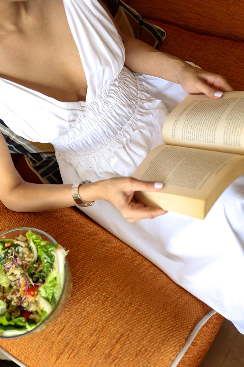 August White Dress by Doodlage in purple color for women in Singapore