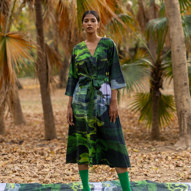 Doris Green Dress by Doodlage in green color for women in Singapore