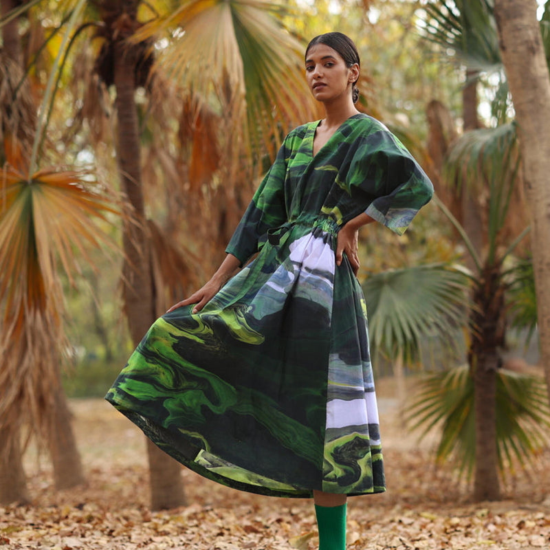 Doris Green Dress by Doodlage in green color for women in Singapore