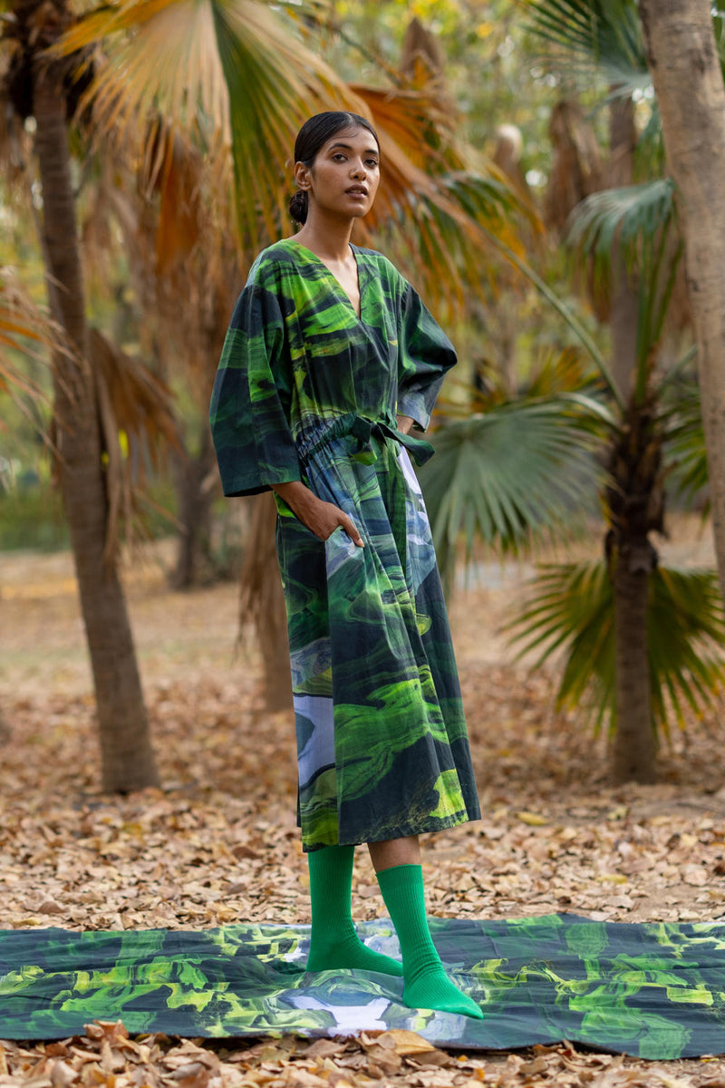Doris Green Dress by Doodlage in green color for women in Singapore
