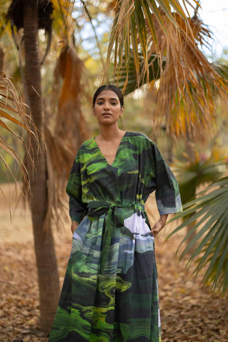 Doris Green Dress by Doodlage in green color for women in Singapore