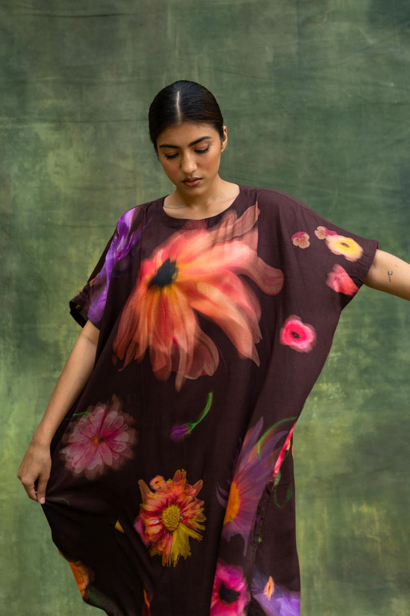 Blair Printed Kaftan by Doodlage in brown color for women in Singapore