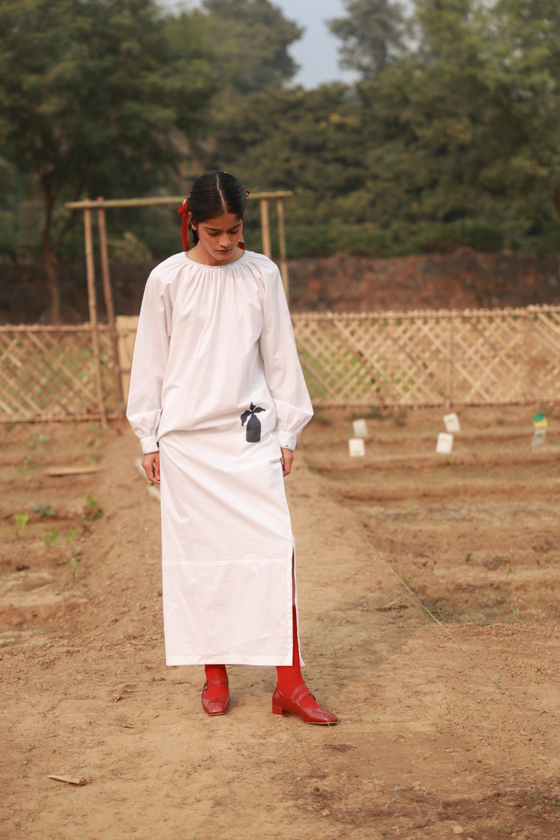 ASTRID WHITE DRESS upcycled cotton by Doodlage in white color for women in Singapore