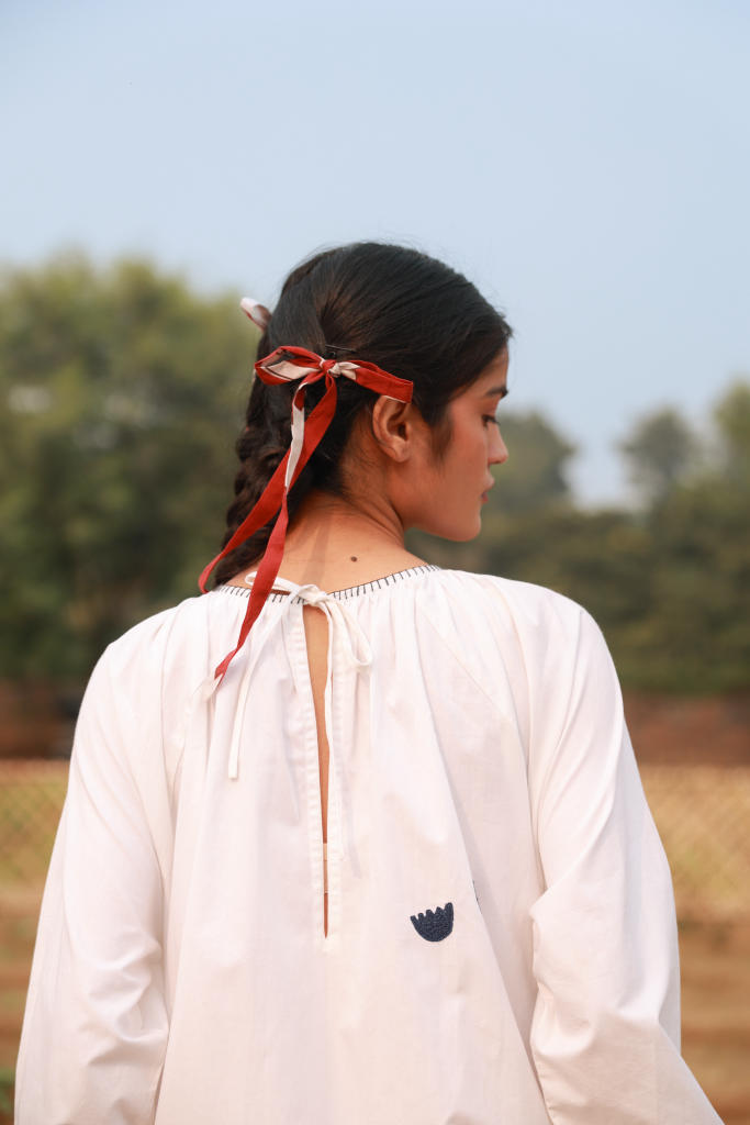 ASTRID WHITE DRESS upcycled cotton by Doodlage in white color for women in Singapore
