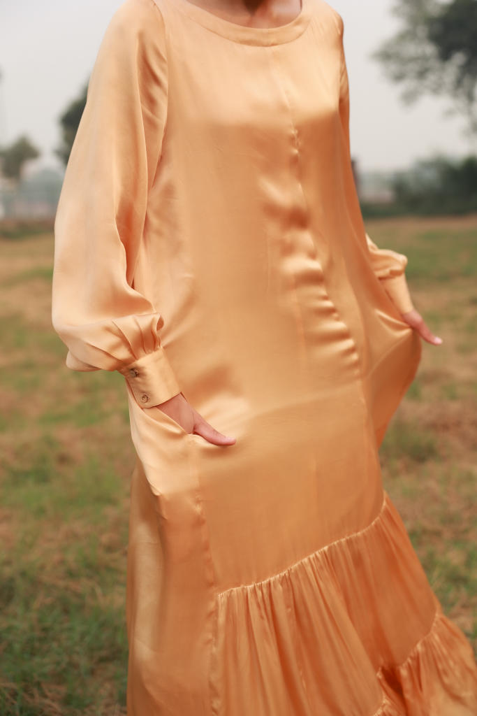 YAYOI BEIGE DRESS bemberg by Doodlage in beige color for women in Singapore