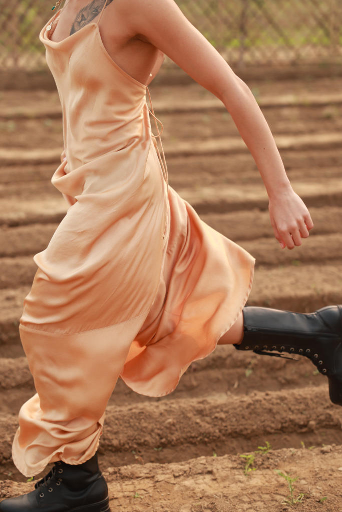 LOLA BEIGE DRESS bemberg by Doodlage in beige color for women in Singapore