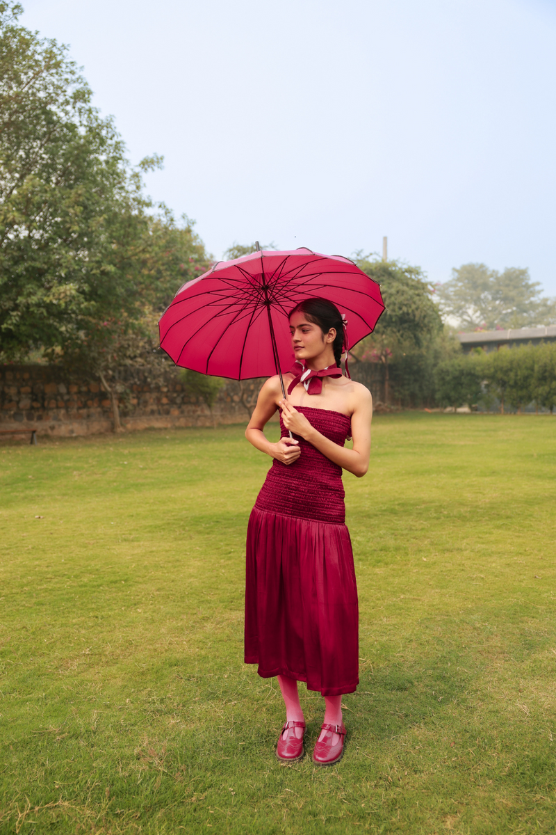 CHERRY DRESS bemberg by Doodlage in red color for women in Singapore