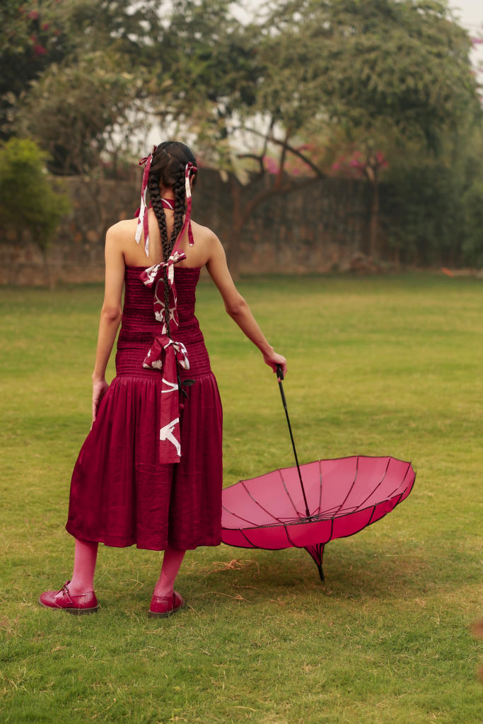 CHERRY DRESS bemberg by Doodlage in red color for women in Singapore