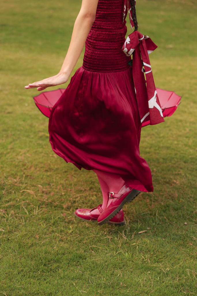 CHERRY DRESS bemberg by Doodlage in red color for women in Singapore