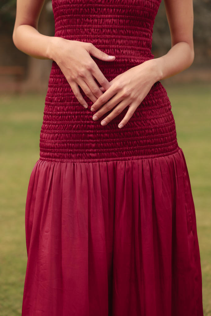 CHERRY DRESS bemberg by Doodlage in red color for women in Singapore