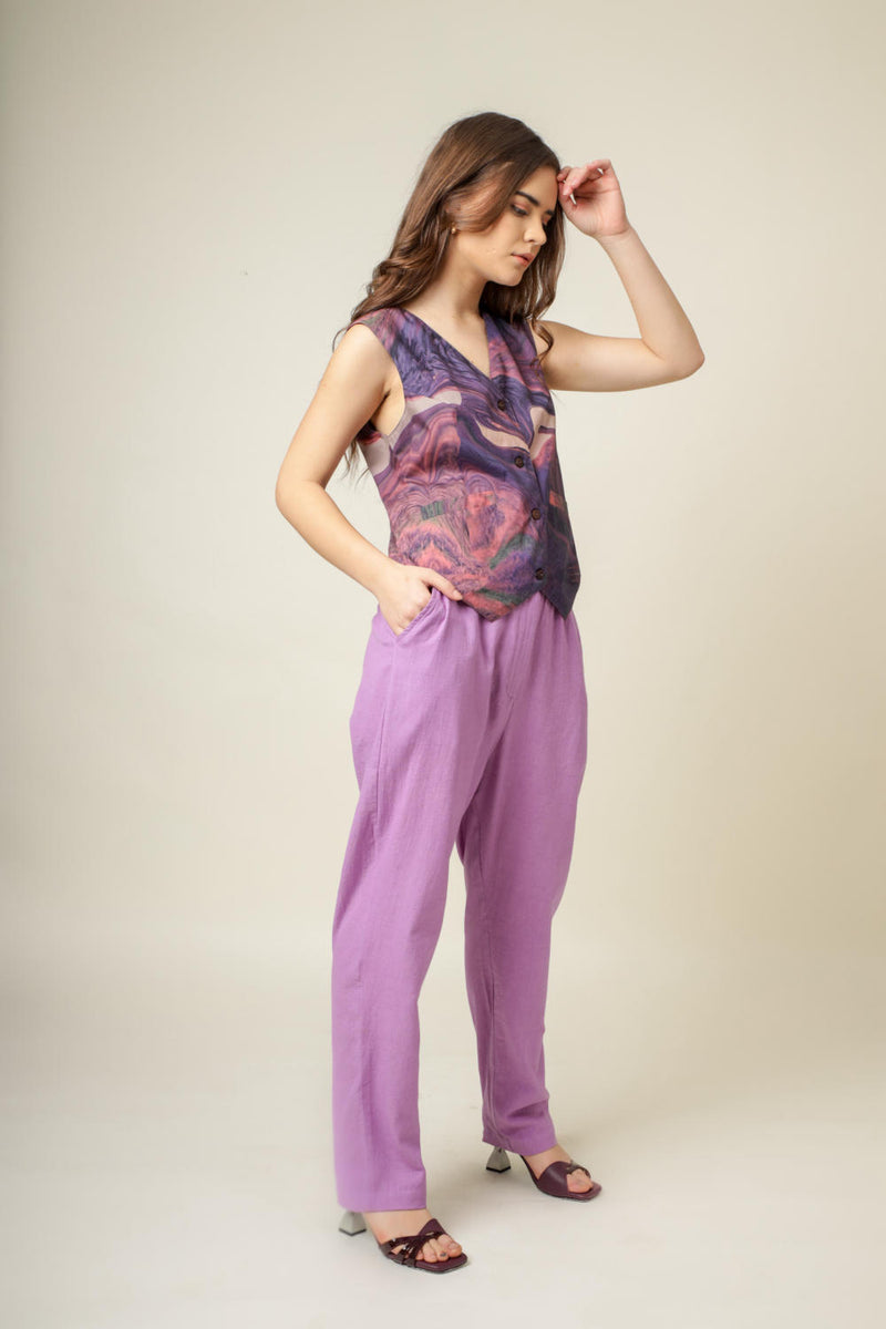 Francis printed coat by Doodlage in purple color for women in Singapore