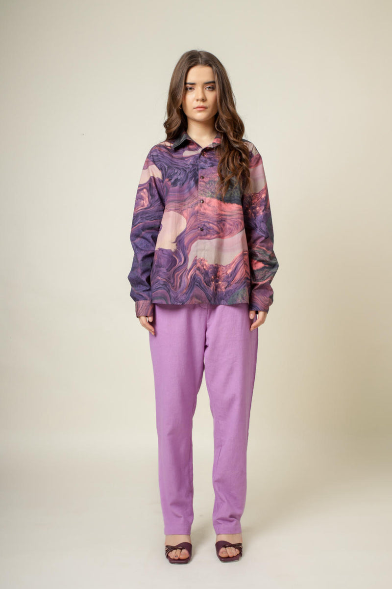Earo printed shirt by Doodlage in purple color for women in Singapore