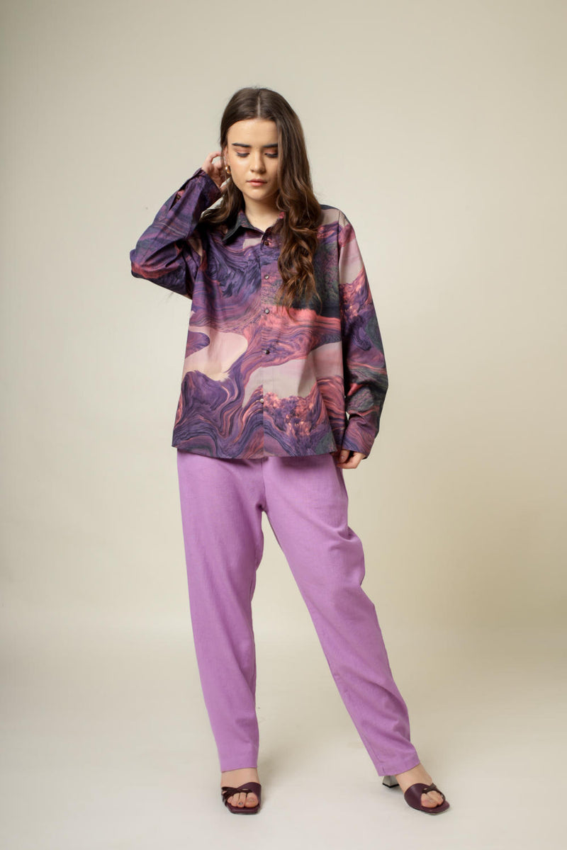 Earo printed shirt by Doodlage in purple color for women in Singapore