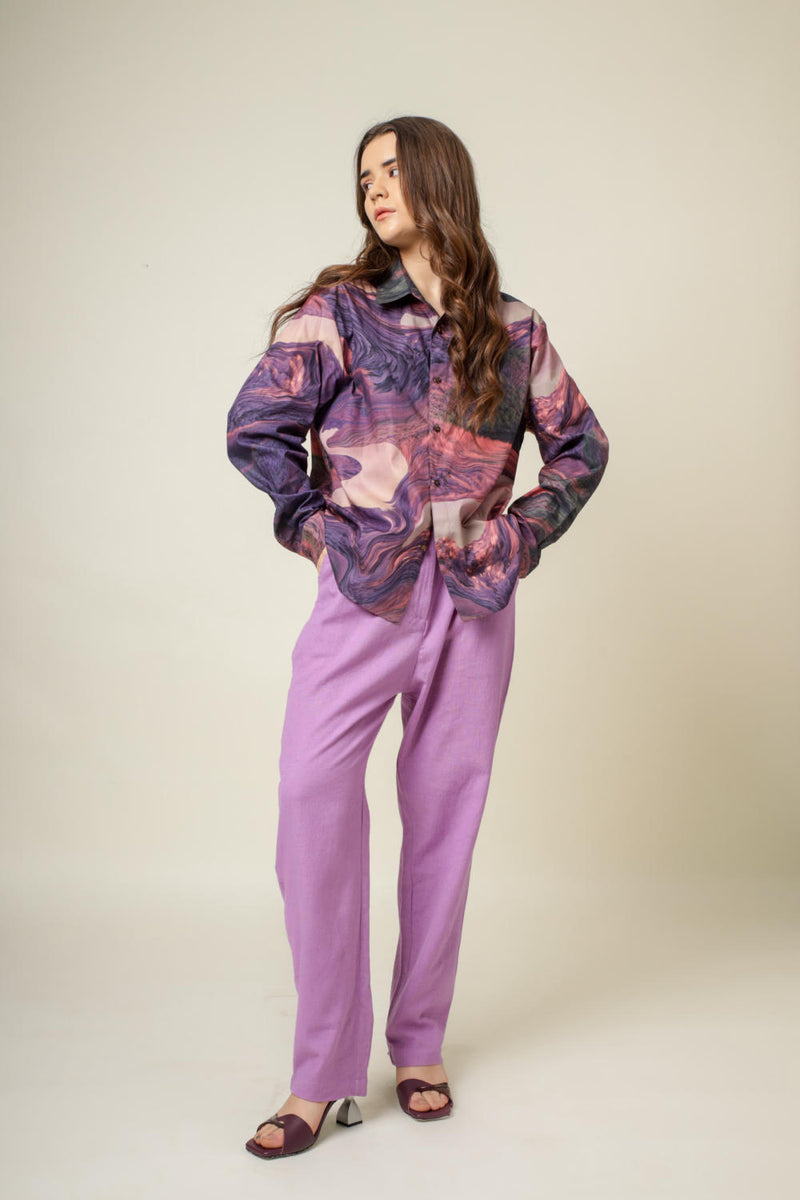 Earo printed shirt by Doodlage in purple color for women in Singapore