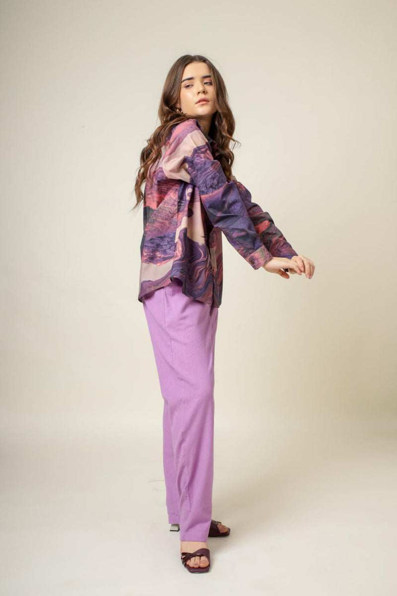Earo printed shirt by Doodlage in purple color for women in Singapore