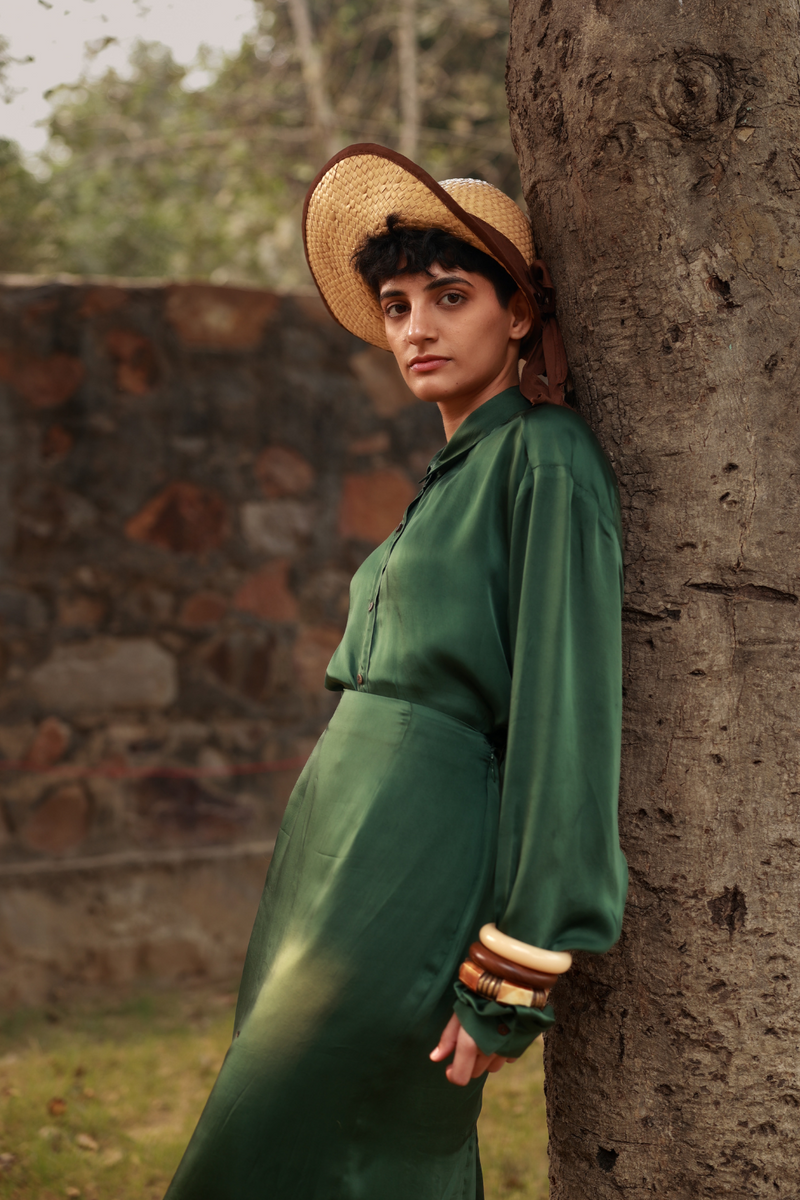 EARO EMERALD SHIRT bemberg by Doodlage in green color for women in Singapore