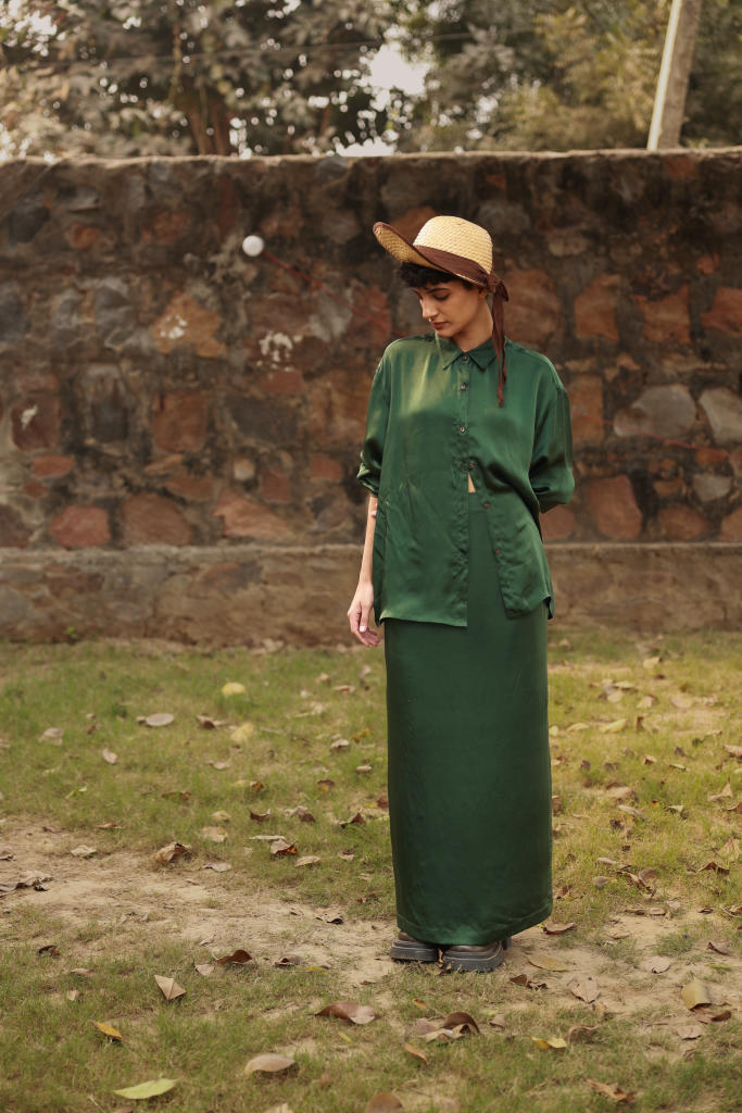 EARO EMERALD SHIRT bemberg by Doodlage in green color for women in Singapore