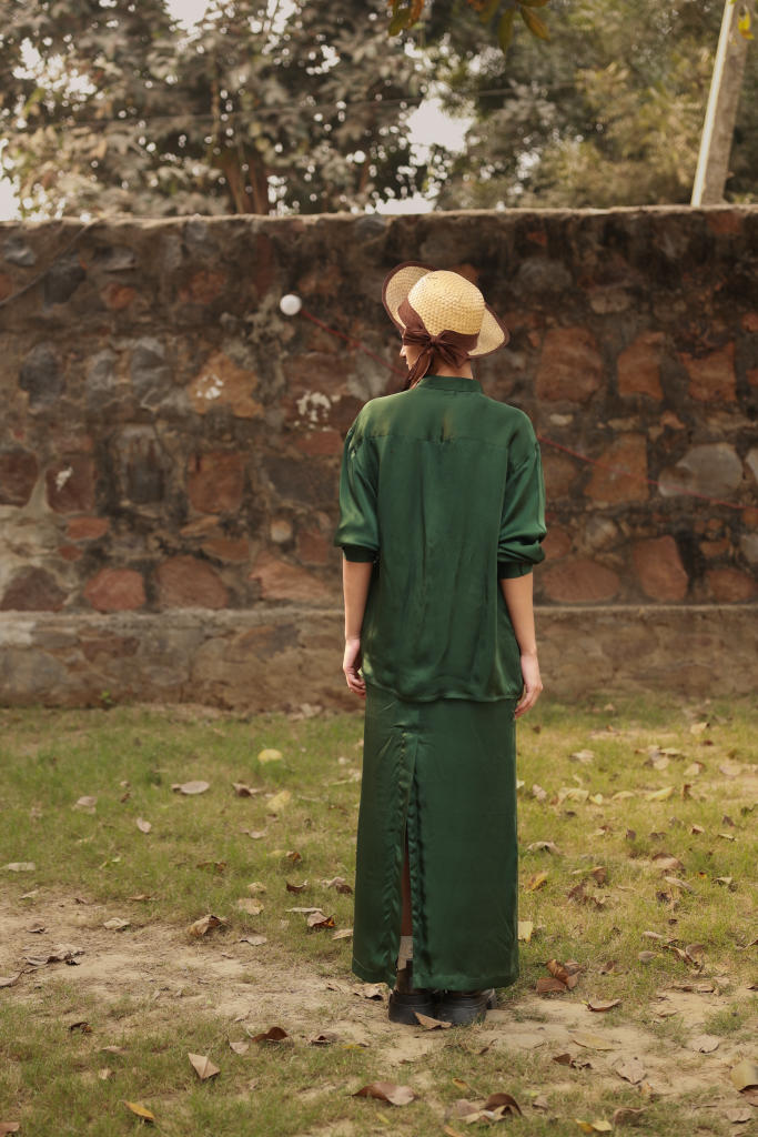 EARO EMERALD SHIRT bemberg by Doodlage in green color for women in Singapore