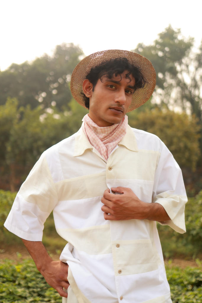 LEFT OVER BEIGE SHIRT cotton by Doodlage in white color for men in Singapore