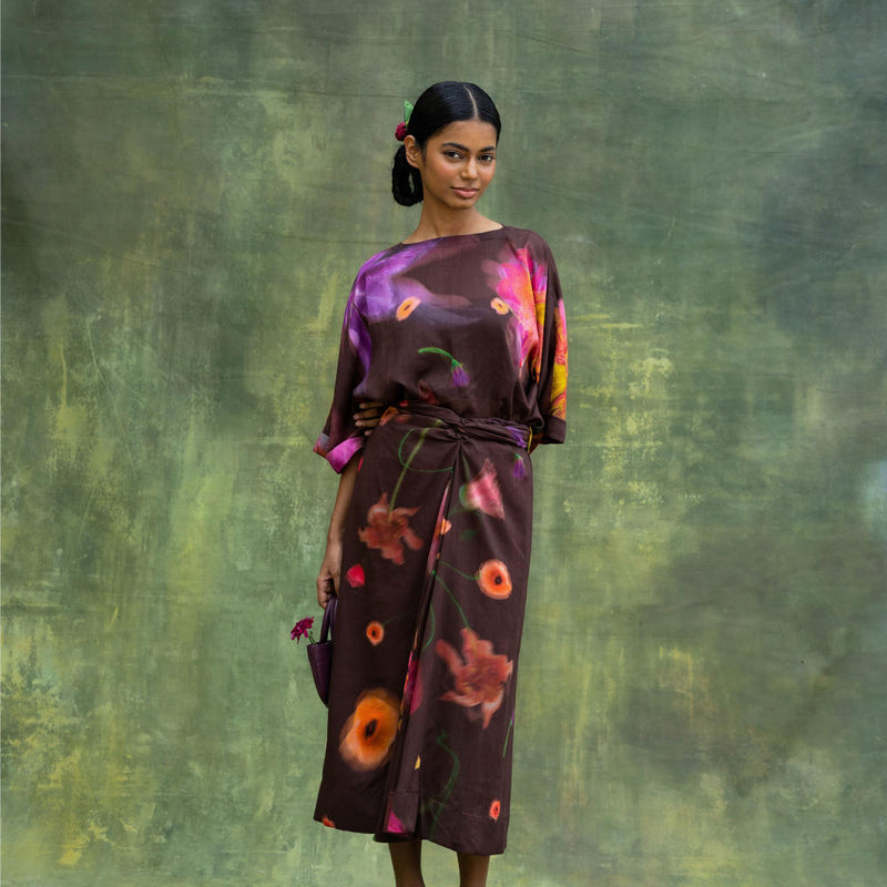 Mia Printed Skirt by Doodlage in brown color for women in Singapore