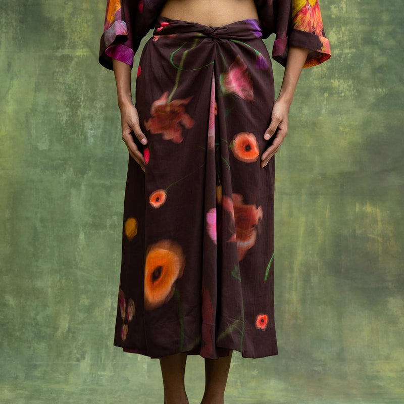 Mia Printed Skirt by Doodlage in brown color for women in Singapore