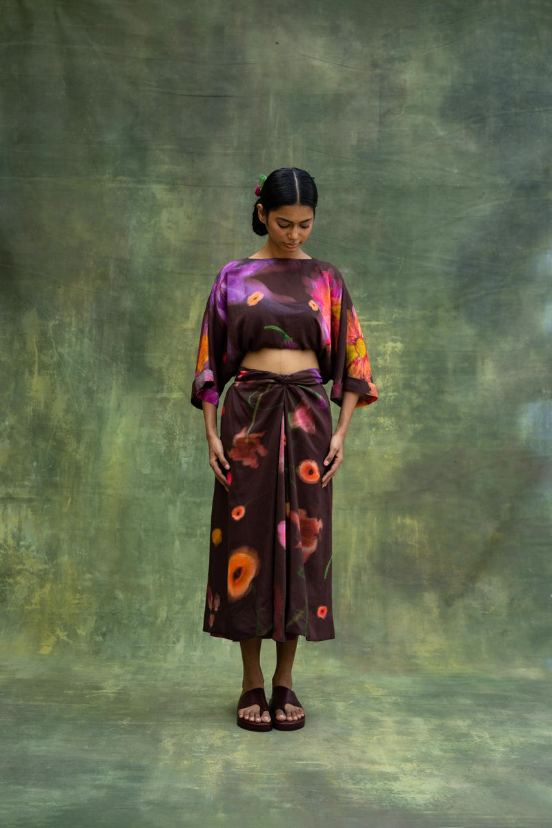 Mia Printed Skirt by Doodlage in brown color for women in Singapore