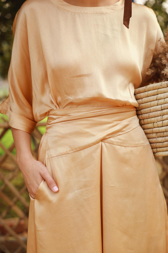 MIA BEIGE SKIRT bemberg by Doodlage in beige color for women in Singapore