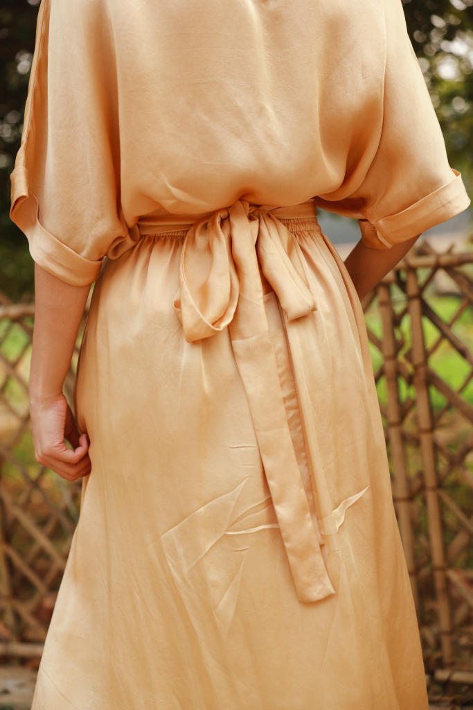 MIA BEIGE SKIRT bemberg by Doodlage in beige color for women in Singapore