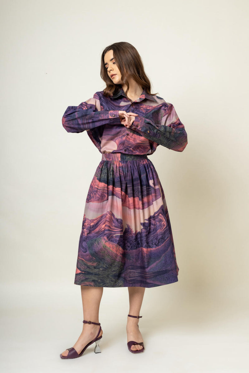 Jean Printed skirt by Doodlage in purple color for women in Singapore