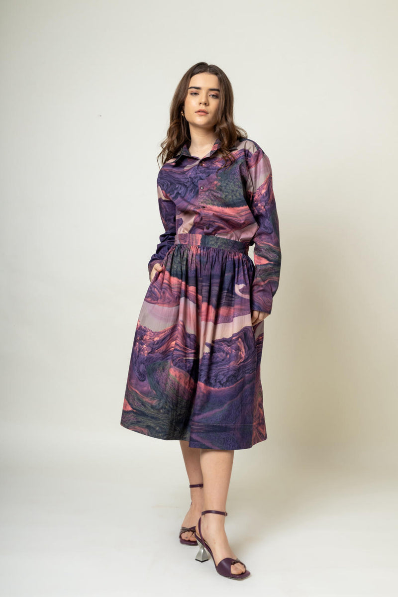 Jean Printed skirt by Doodlage in purple color for women in Singapore