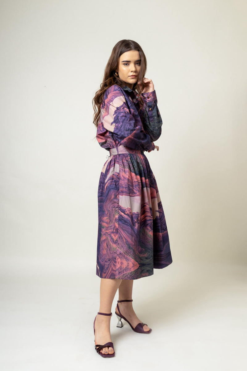 Jean Printed skirt by Doodlage in purple color for women in Singapore