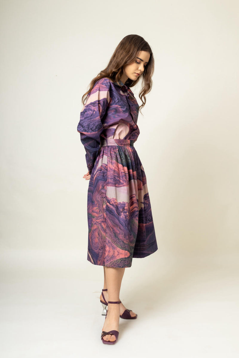 Jean Printed skirt by Doodlage in purple color for women in Singapore