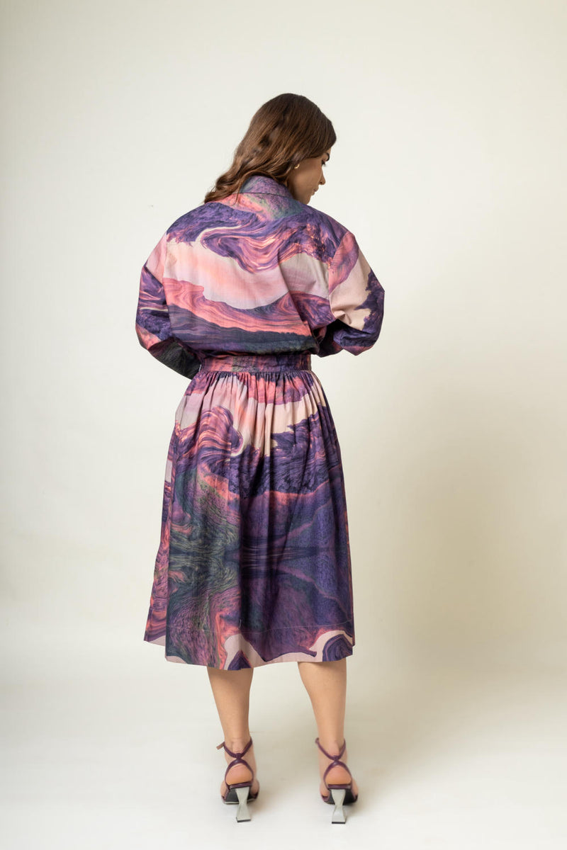 Jean Printed skirt by Doodlage in purple color for women in Singapore
