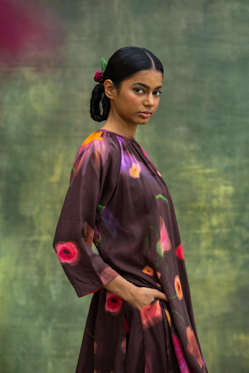 Hayde Printed Tunic by Doodlage in brown color for women in Singapore
