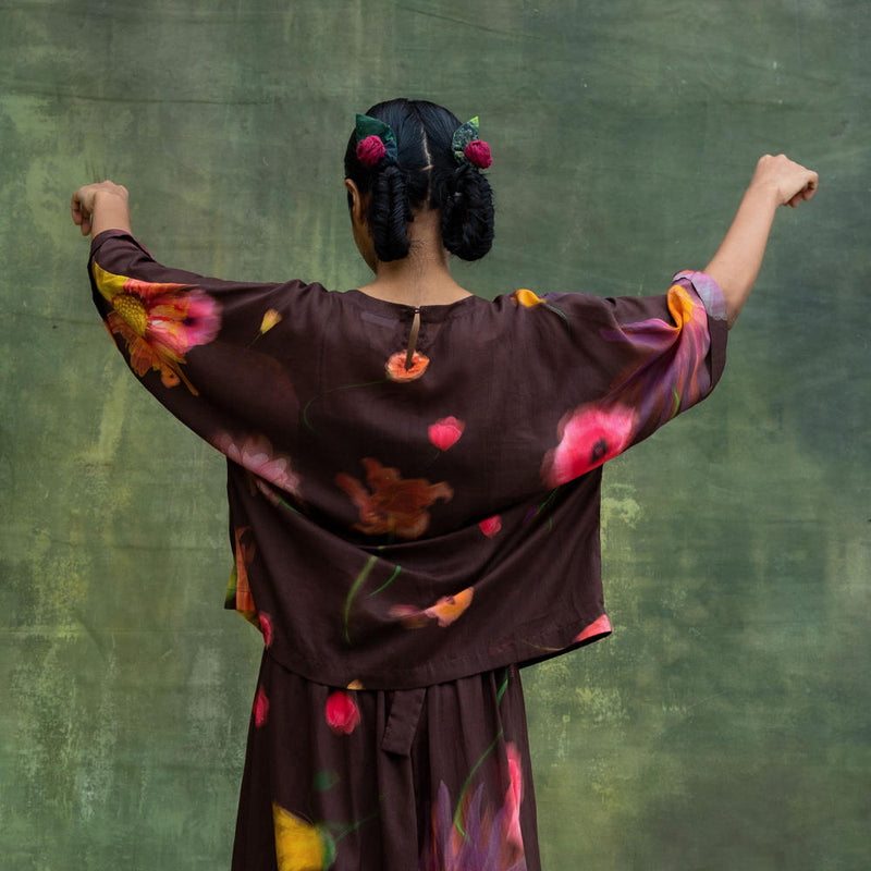 Hazel Printed Top by Doodlage in brown color for women in Singapore