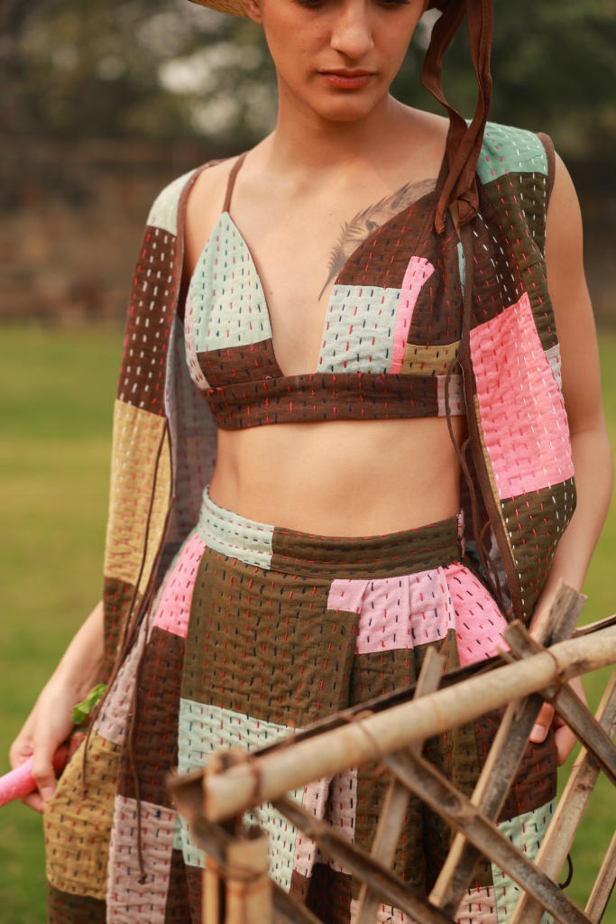 AVA KANTHA PATCHWORK BRALETTE upcycled cotton by Doodlage in multi color for women in Singapore