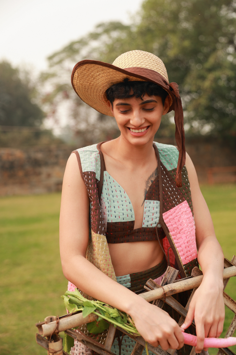 AVA KANTHA PATCHWORK BRALETTE upcycled cotton by Doodlage in multi color for women in Singapore