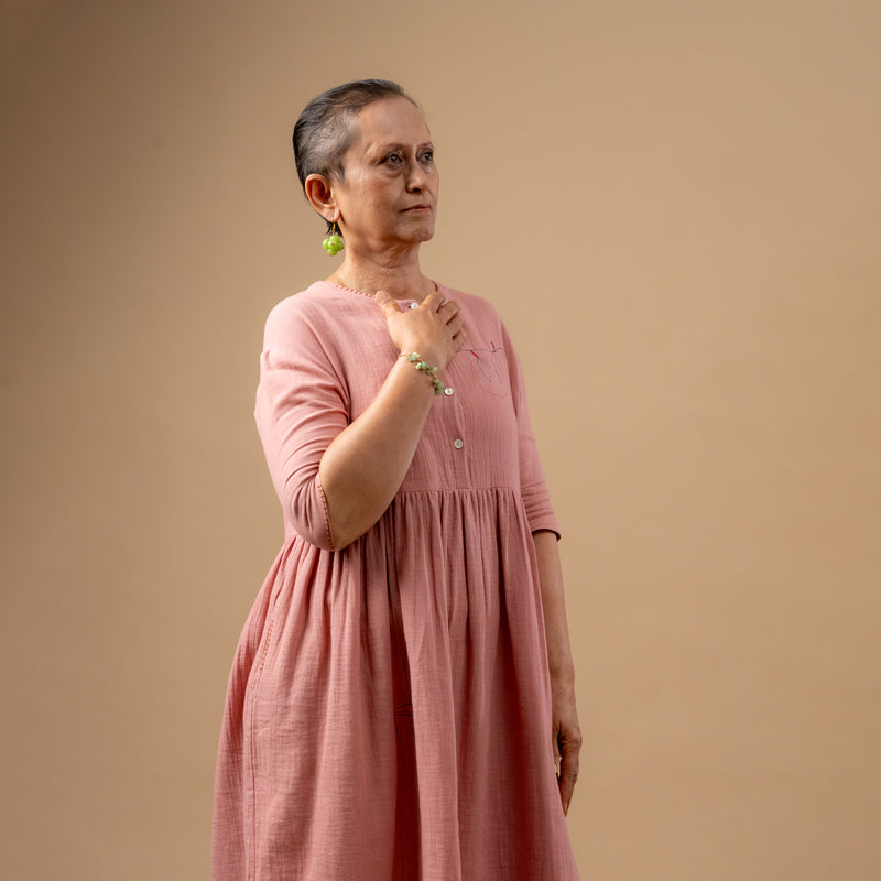 Kara Rose Dress organic cotton gauge by Doodlage in pink color for women in Singapore