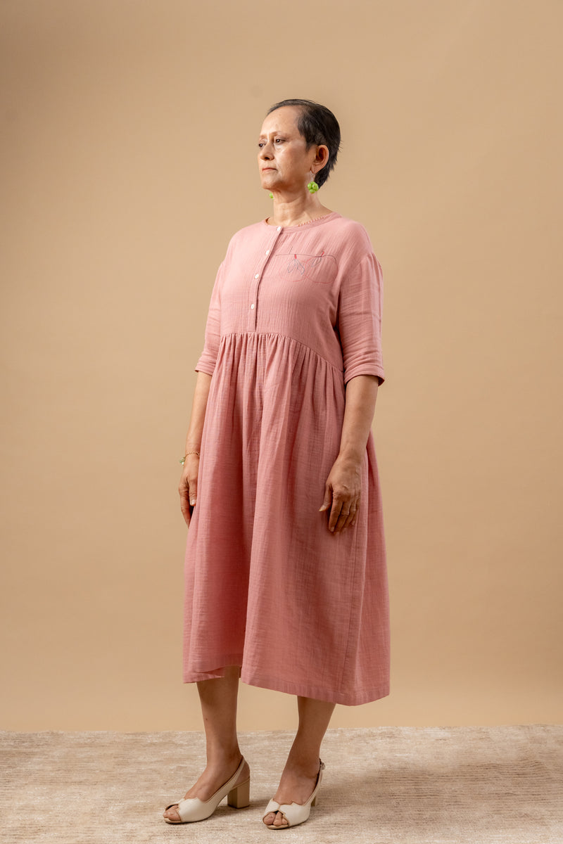Kara Rose Dress organic cotton gauge by Doodlage in pink color for women in Singapore