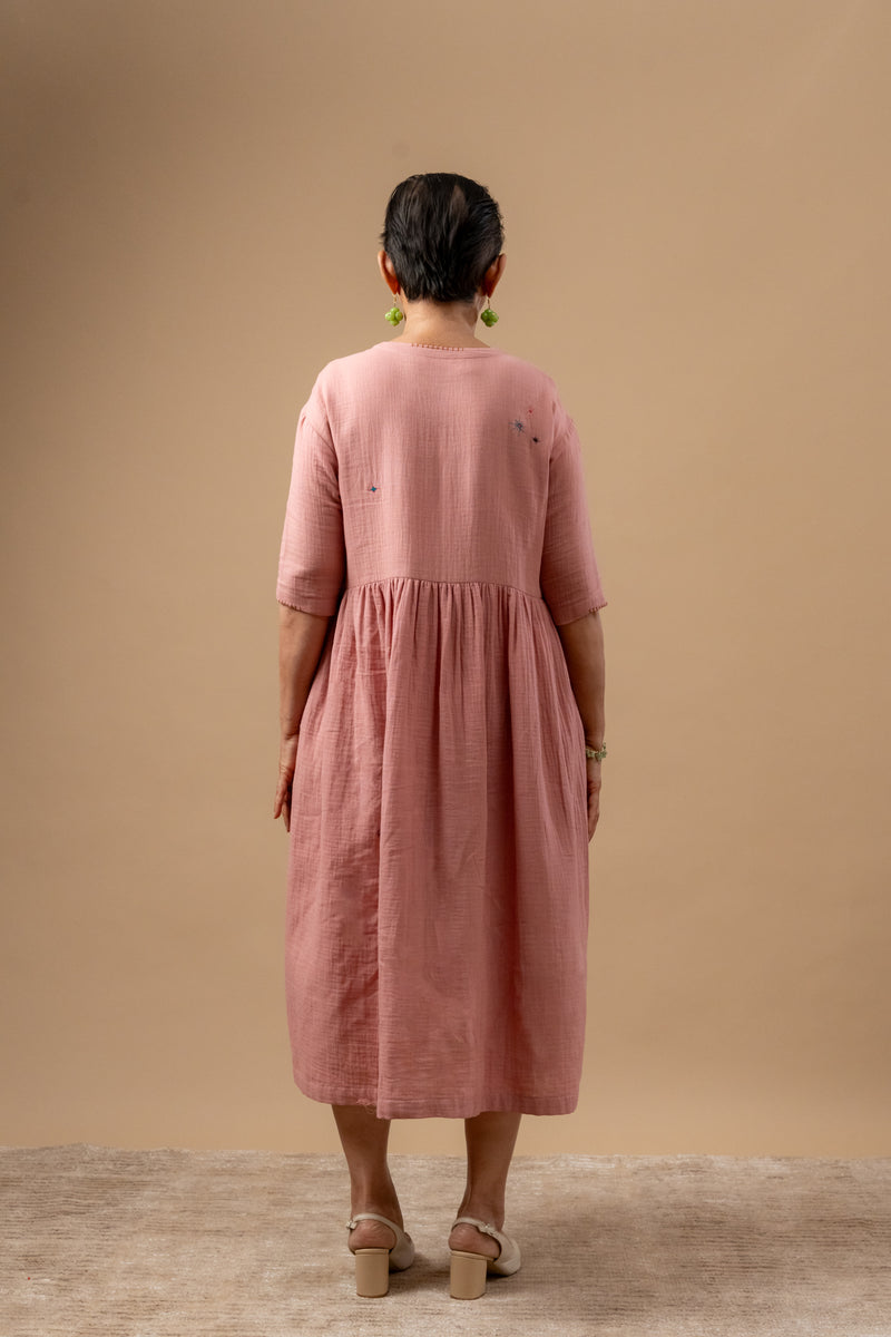 Kara Rose Dress organic cotton gauge by Doodlage in pink color for women in Singapore